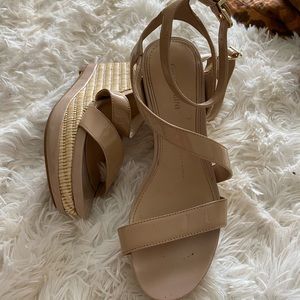 Gianni Bini Nude Patent Espadrille Wedges